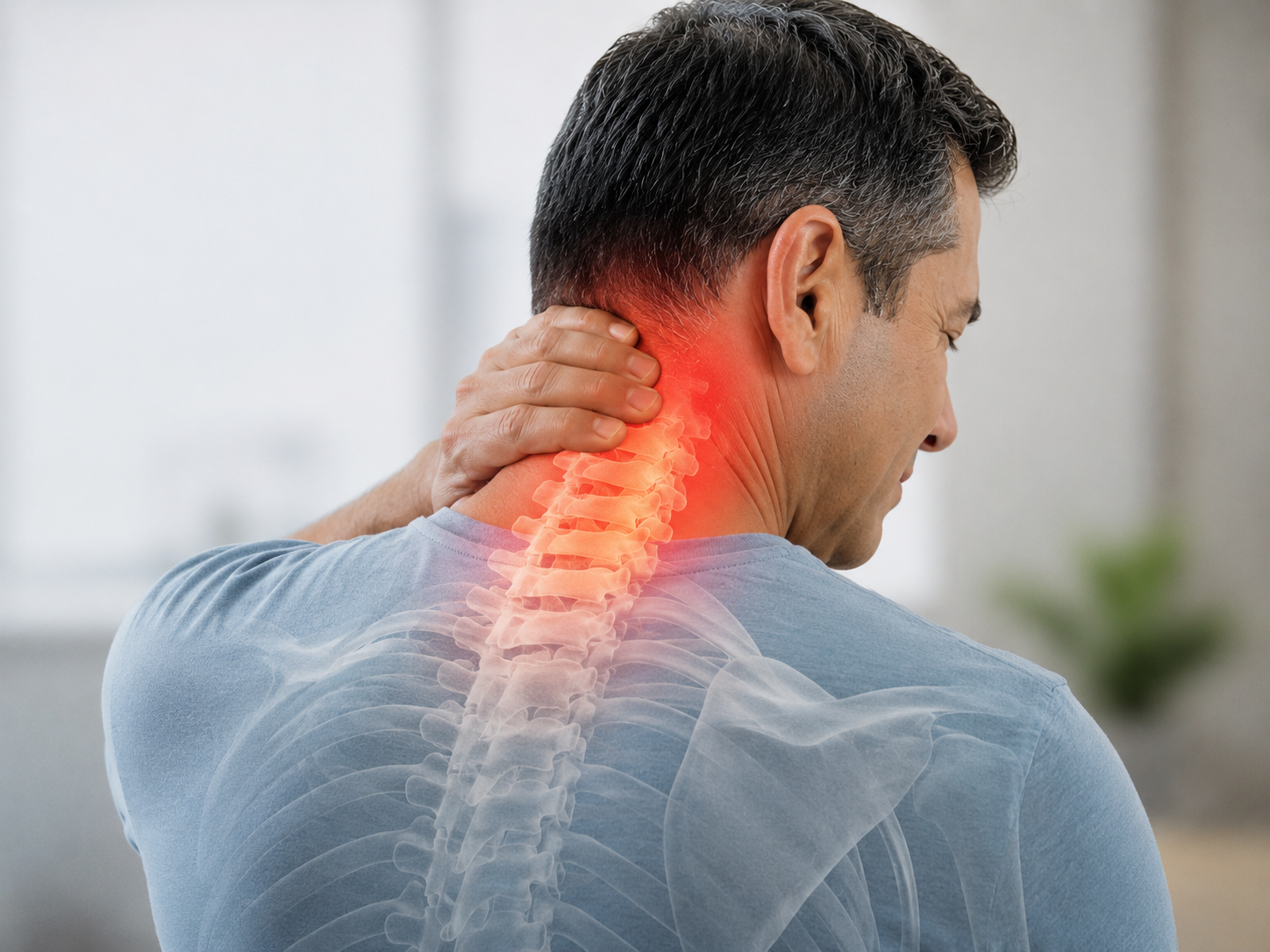 Infografía de la columna cervical y sus principales estructuras.