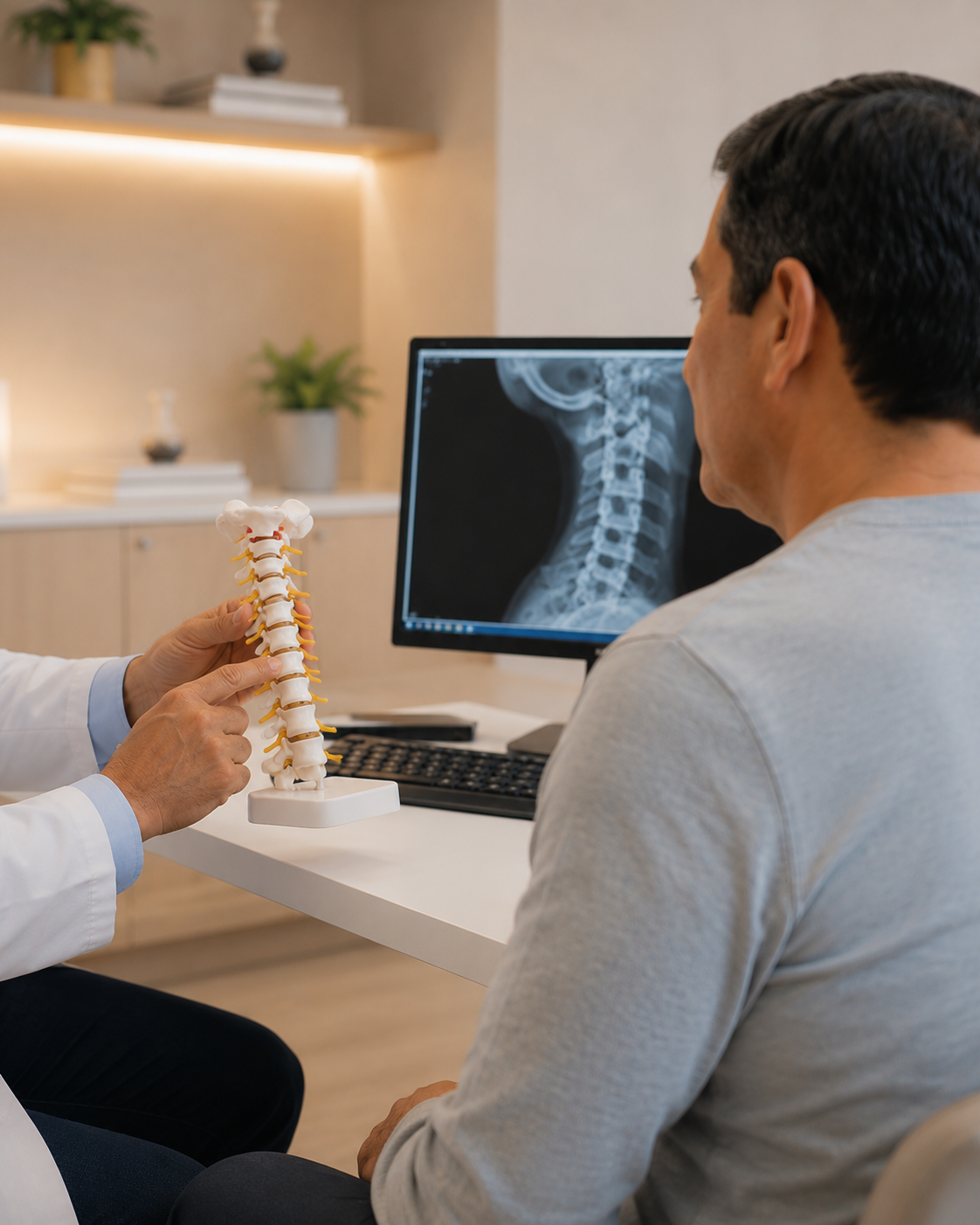 Dr. René explicando el origen del dolor cervical.